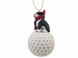 Brindle Bulldog on Golf Ball Christmas Ornament – Hand-Painted Stone Resin