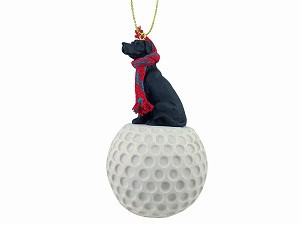 Black Uncropped Ears Great Dane Dog on Golf Ball Christmas Ornament – Hand-Painted Stone Resin