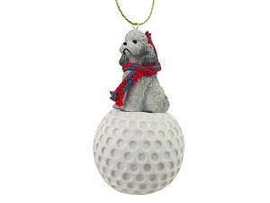Gray Sport Cut Poodle Dog on Golf Ball Christmas Ornament – Hand-Painted Stone Resin