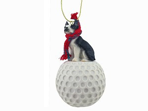 Boston Terrier Dog on Golf Ball Christmas Ornament – Hand-Painted Stone Resin