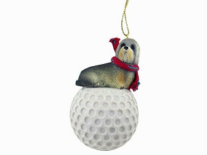 Dandie Dinmont Terrier Dog on Golf Ball Christmas Ornament – Hand-Painted Stone Resin