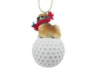 Tan and cream Tibetan Spaniel Dog on Golf Ball Christmas Ornament – Hand-Painted Stone Resin