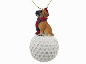 Puggle Dog on Golf Ball Christmas Ornament – Hand-Painted Stone Resin