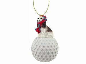 Brown & White Cocker Spaniel Dog on Golf Ball Christmas Ornament – Hand-Painted Stone Resin