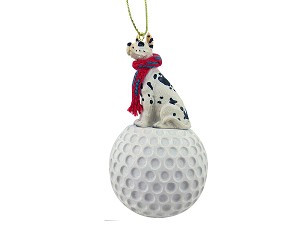 Harlequin Great Dane Dog on Golf Ball Christmas Ornament – Hand-Painted Stone Resin