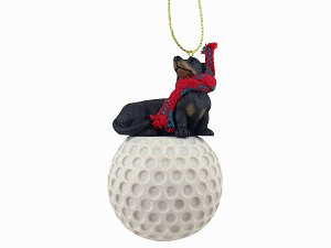 Black Dachshund Dog on Golf Ball Hanging Ornament – Hand-Painted Stone Resin