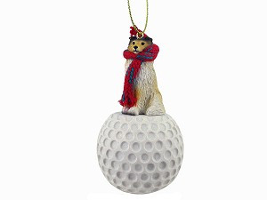 Sable Sheltie Dog on Golf Ball Christmas Ornament – Hand-Painted Stone Resin