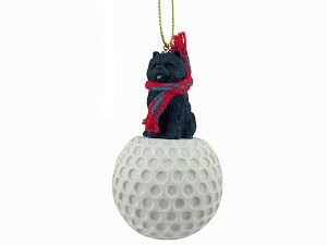 Black Chow Dog on Golf Ball Christmas Ornament – Hand-Painted Stone Resin