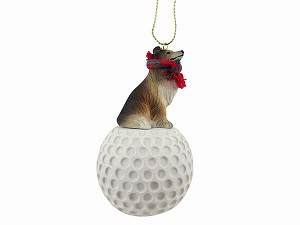 Sable Collie Dog on Golf Ball Christmas Ornament – Hand-Painted Stone Resin