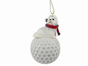 White Shih Tzu Dog on Golf Ball Christmas Ornament – Hand-Painted Stone Resin