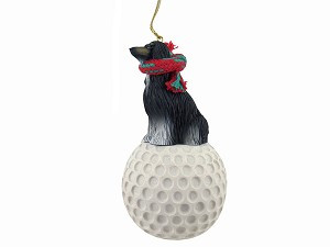 Black & White Afghan Hound Dog on Golf Ball Christmas Ornament – Hand-Painted Stone Resin