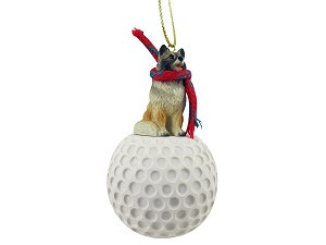 Keeshond Dog on Golf Ball Christmas Ornament – Hand-Painted Stone Resin