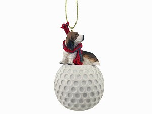 Basset Hound Dog on Golf Ball Christmas Ornament – Hand-Painted Stone Resin