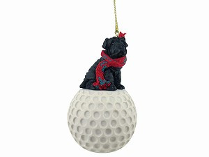 Black Shar Pei Dog on Golf Ball Christmas Ornament – Hand-Painted Stone Resin