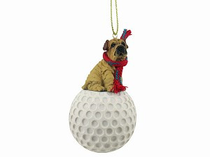 Cream Shar Pei Dog on Golf Ball Christmas Ornament – Hand-Painted Stone Resin