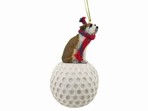 Smooth Coat Saint Bernard Dog on Golf Ball Christmas Ornament – Hand-Painted Stone Resin