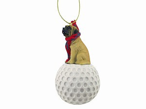 Mastiff Dog on Golf Ball Christmas Ornament – Hand-Painted Stone Resin