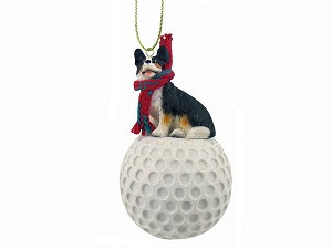 Cardigan Welsh Corgi Dog on Golf Ball Christmas Ornament – Hand-Painted Stone Resin