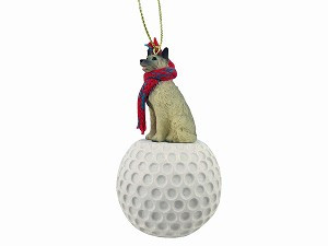 Norwegian Elkhound Dog on Golf Ball Christmas Ornament – Hand-Painted Stone Resin