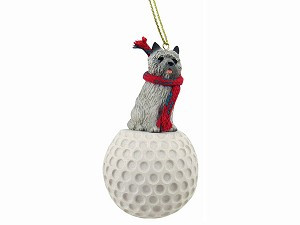 Gray Cairn Terrier Dog on Golf Ball Christmas Ornament – Hand-Painted Stone Resin