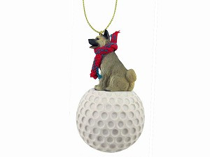 Gray Akita Dog on Golf Ball Christmas Ornament – Hand-Painted Stone Resin