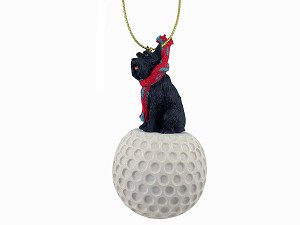 Black Giant Schnauzer Dog on Golf Ball Hanging Ornament – Hand-Painted Stone Resin