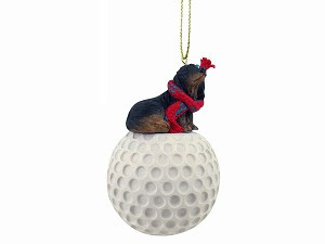 Longhaired Black Dachshund Dog on Golf Ball Christmas Ornament – Hand-Painted Stone Resin
