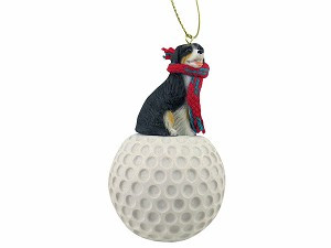Bernese Mountain Dog on Golf Ball Christmas Ornament – Hand-Painted Stone Resin