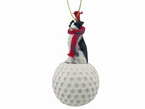 Border Collie Dog on Golf Ball Christmas Ornament – Hand-Painted Stone Resin