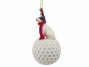 Brown & White Rough Coat Jack Russell Terrier Dog on Golf Ball Hanging Ornament