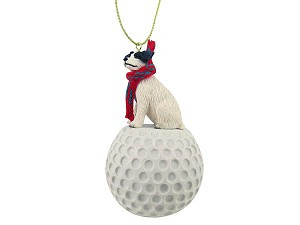 Black & White Rough Coat Jack Russell Terrier Dog on Golf Ball Christmas Ornament