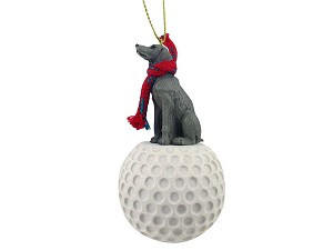 Weimaraner Dog on Golf Ball Christmas Ornament – Hand-Painted Stone Resin