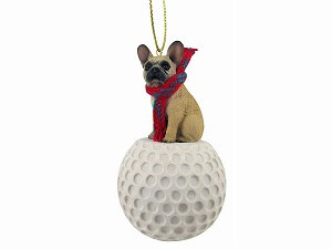Fawn French Bulldog on Golf Ball Christmas Ornament – Hand-Painted Stone Resin