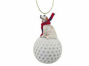 Orange Belton English Setter Dog on Golf Ball Christmas Ornament – Hand-Painted Stone Resin