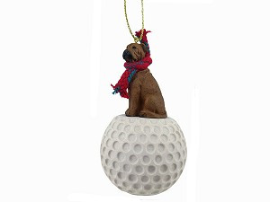 Bullmastiff Dog on Golf Ball Christmas Ornament – Hand-Painted Stone Resin