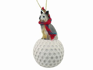 Golf Silky Terrier Dog on Golf Ball Christmas Ornament – Hand-Painted Stone Resin