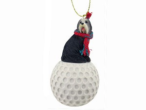 Bearded Collie Dog on Golf Ball Christmas Ornament – Hand-Painted Stone Resin