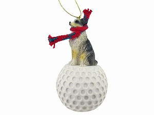 Blue Docked Tail Australian Shepherd Dog on Golf Ball Christmas Ornament – Hand-Painted Stone Resin