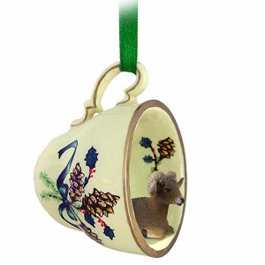 Green Big Horn Sheep in Green Holiday Tea Cup Christmas Ornament – Hand-Painted Stone Resin