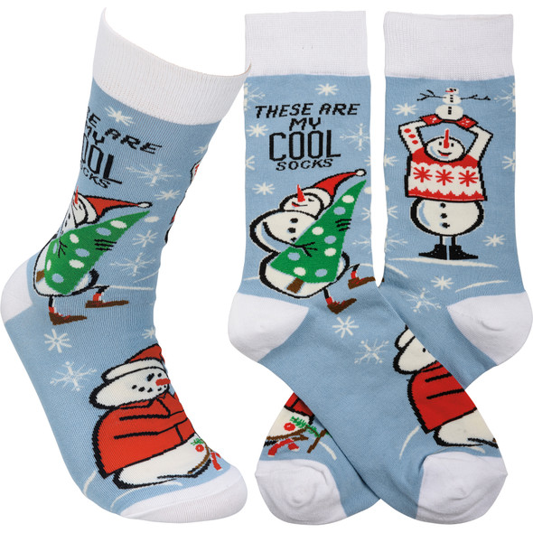 Colorfully Printed Cotton Socks - These Are My Cool Socks - Snowman & Christmas Tree from Primitives by Kathy
