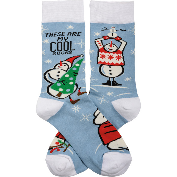 Colorfully Printed Cotton Socks - These Are My Cool Socks - Snowman & Christmas Tree from Primitives by Kathy