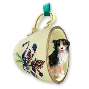 Green Holiday Bernese Mountain Dog in Green Holiday Tea Cup Christmas Ornament