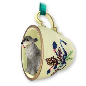 Green Holiday Irish Wolfhound Dog in Green Holiday Tea Cup Christmas Ornament