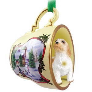 Petit Basset Griffon Vendeen Dog in Snowman Tea Cup Christmas Ornament – Hand-Painted Stone Resin