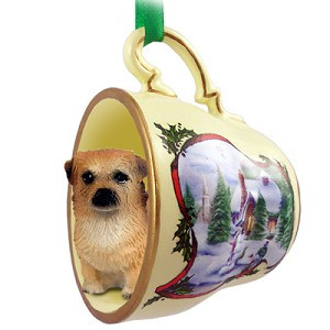 Tibetan Spaniel Dog in Snowman Tea Cup Christmas Ornament – Hand-Painted Stone Resin