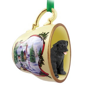 Black Labrador Retriever Dog in Snowman Tea Cup Christmas Ornament – Hand-Painted Stone Resin