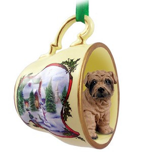 Brown Shar Pei Dog in Snowman Tea Cup Christmas Ornament – Hand-Painted Stone Resin