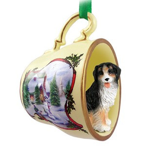 Bernese Mountain Dog in Snowman Tea Cup Christmas Ornament – Hand-Painted Stone Resin