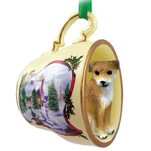 Border Terrier Dog in Snowman Tea Cup Christmas Ornament – Hand-Painted Stone Resin