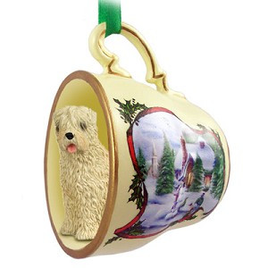 Soft Coated Wheaten Terrier Dog in Snowman Tea Cup Christmas Ornament – Hand-Painted Stone Resin